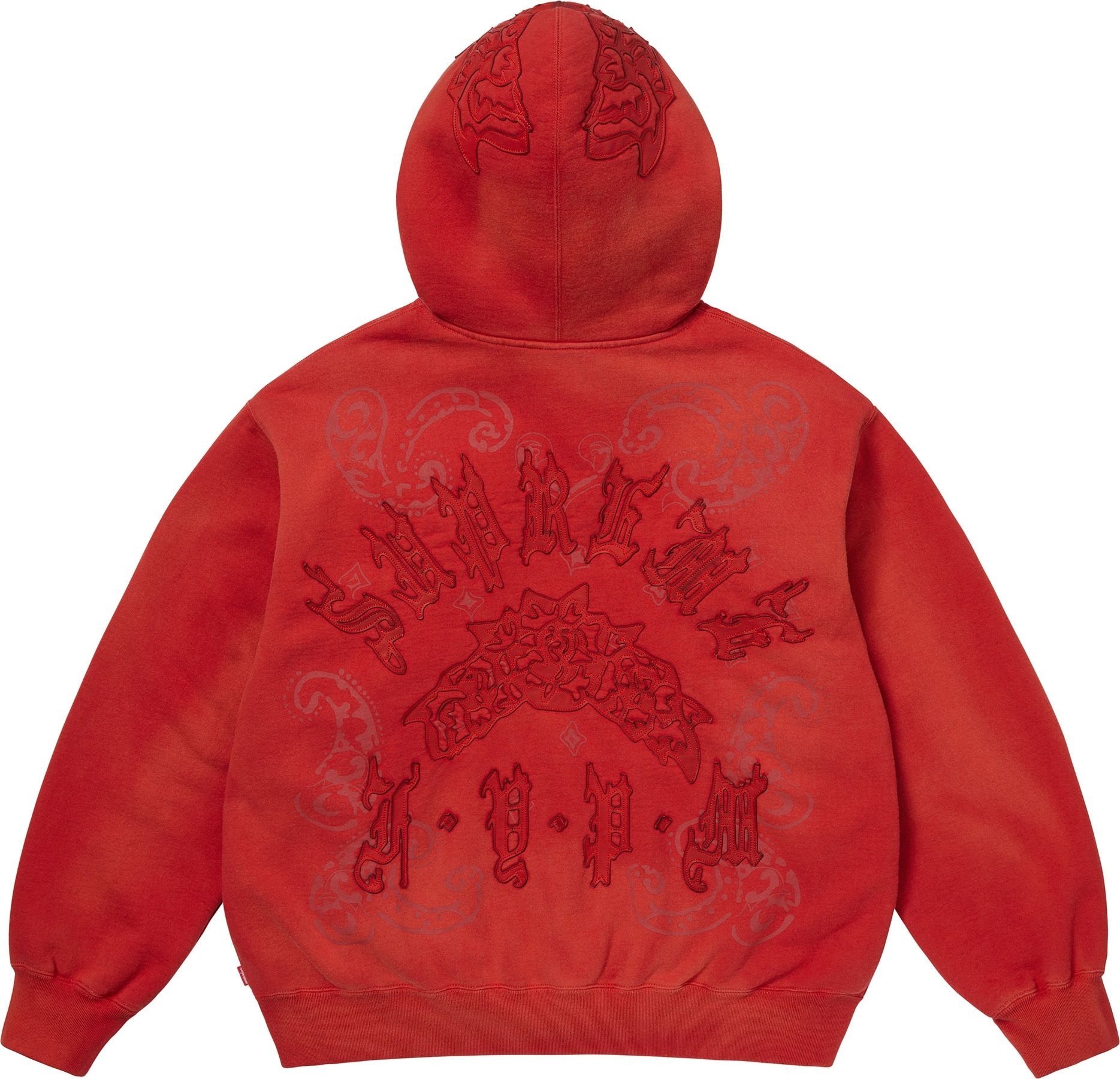 Leather Appliqué Zip Up Hooded Sweatshirt view 3